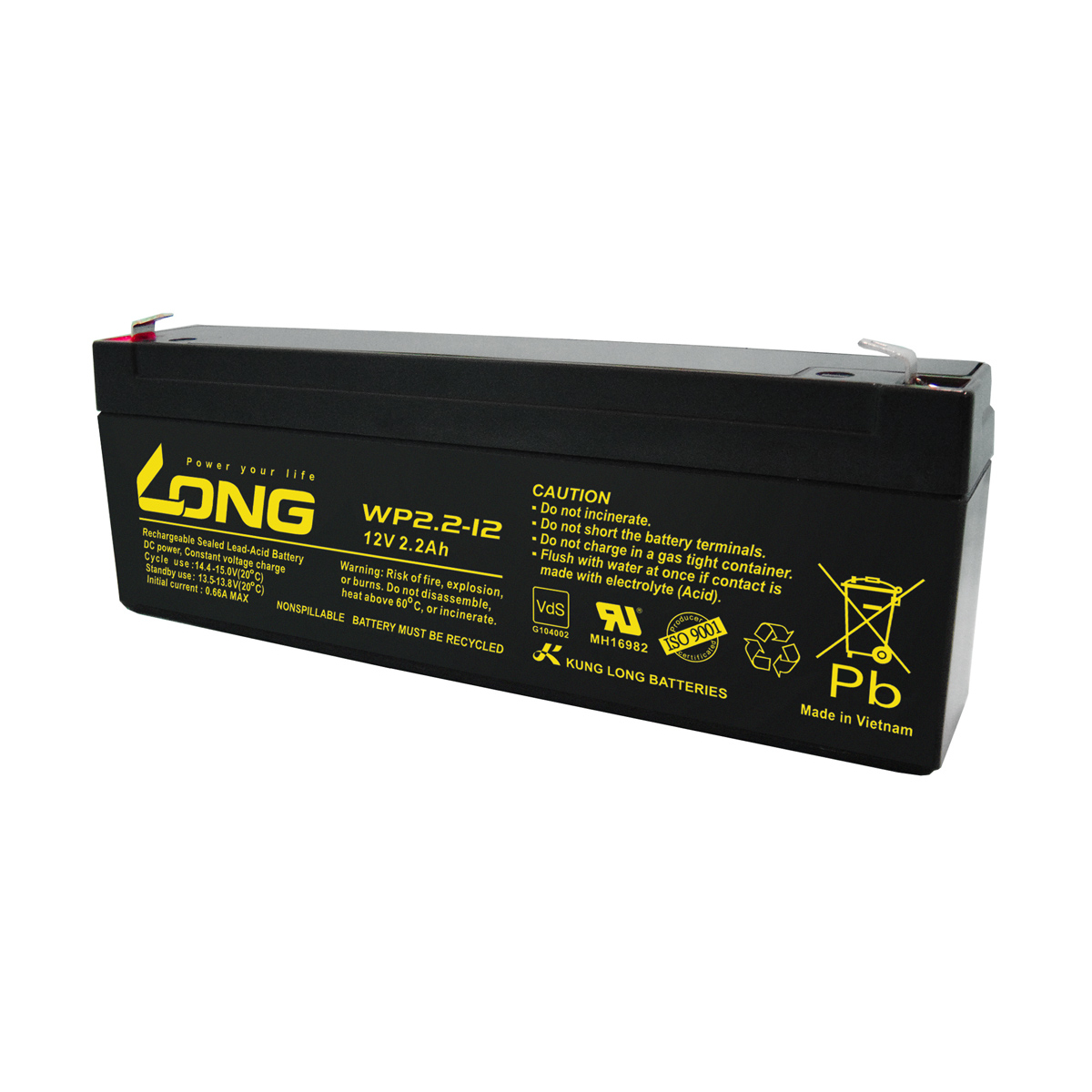 A Akku Kung Long WP2.2-12 12V 2,2Ah AGM Blei Batterie wartungsfrei VdS battery