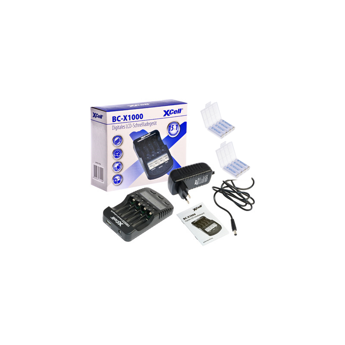 Schnellladegerät mit LCD-Display + 8x eneloop AA Mignon + 2x Akkubox