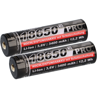 2x Kraftmax 18650 Pro Hochleistungsakku Li-Ion 3,6V 3400mAh inkl. Micro-USB Ladebuchse