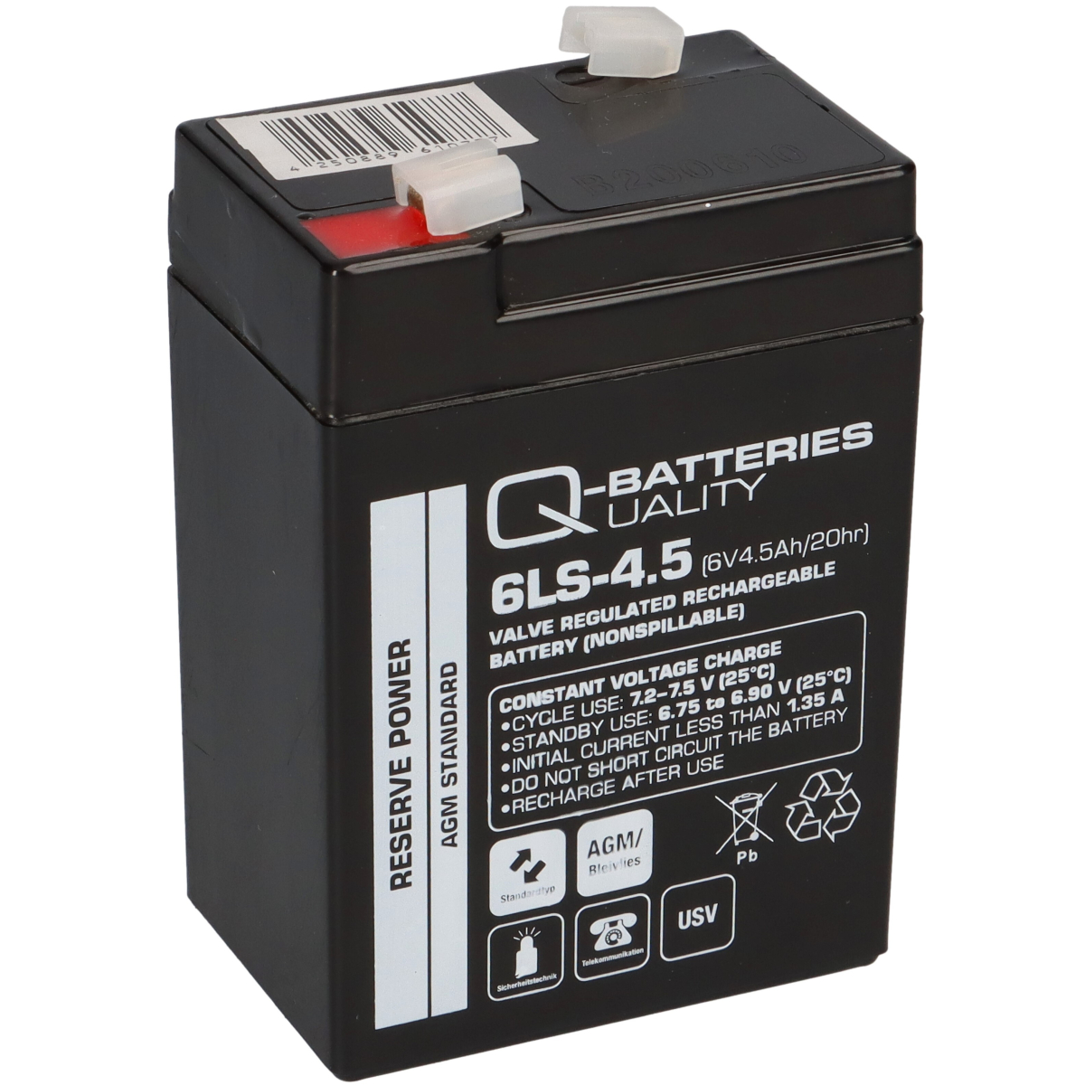 Q-Batteries 6LS-4.5 6V 4,5Ah Blei-Vlies Akku AGM VRLA