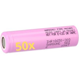 50x Samsung INR 18650-30Q Akkus 3,7V Li-Ion 3000 mAh 15A