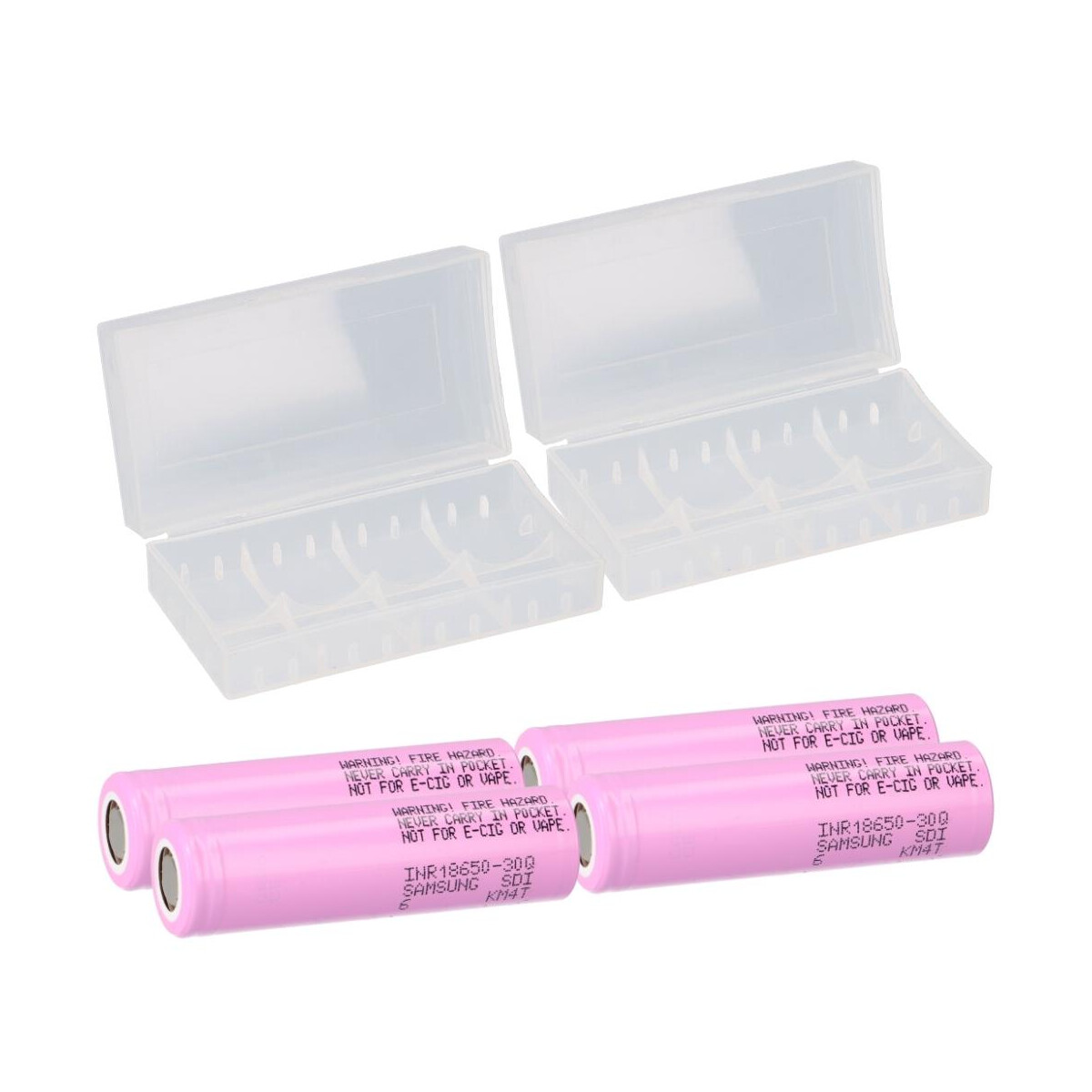 4x Samsung INR18650-30Q 18650 Akku 3,6V 3000mAh 15A + 2x Akkubox