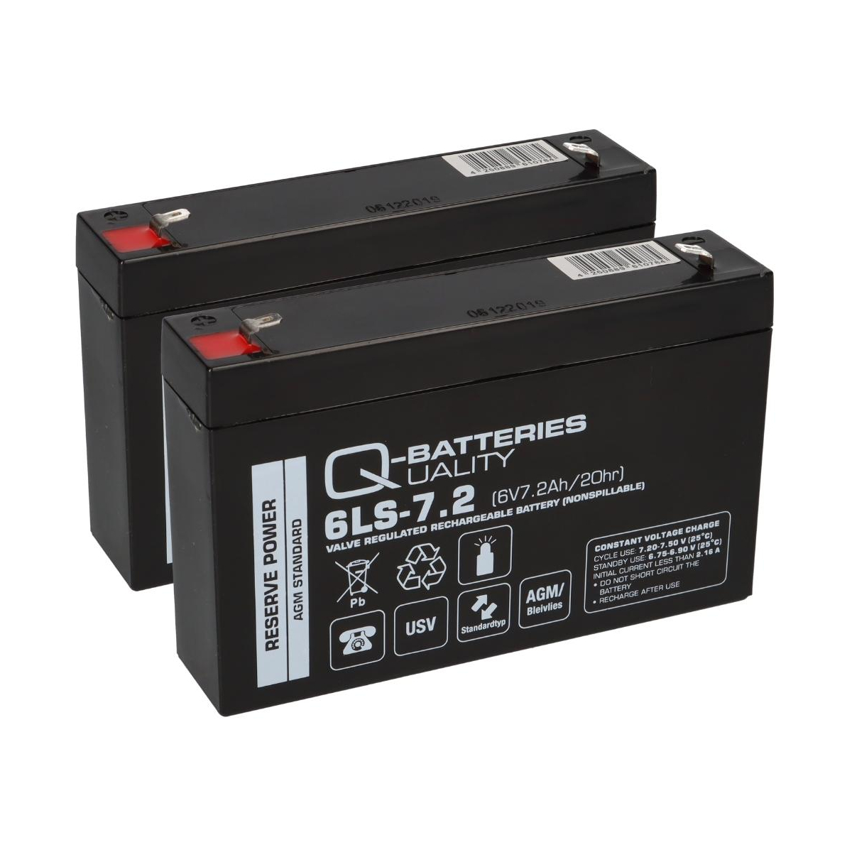 2x Q-Batteries 6LS-7.2 6V 7,2Ah Blei-Vlies Akku AGM VRLA