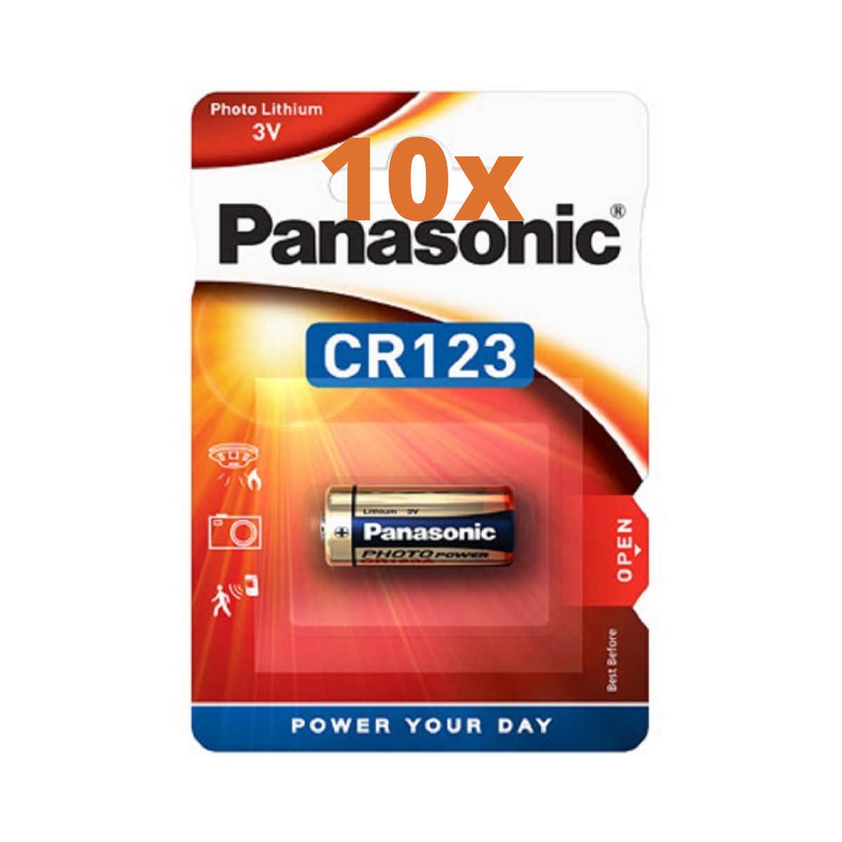 10x Panasonic CR123AL/1BP Photobatterie CR123 1400mAh Ultra Lithium