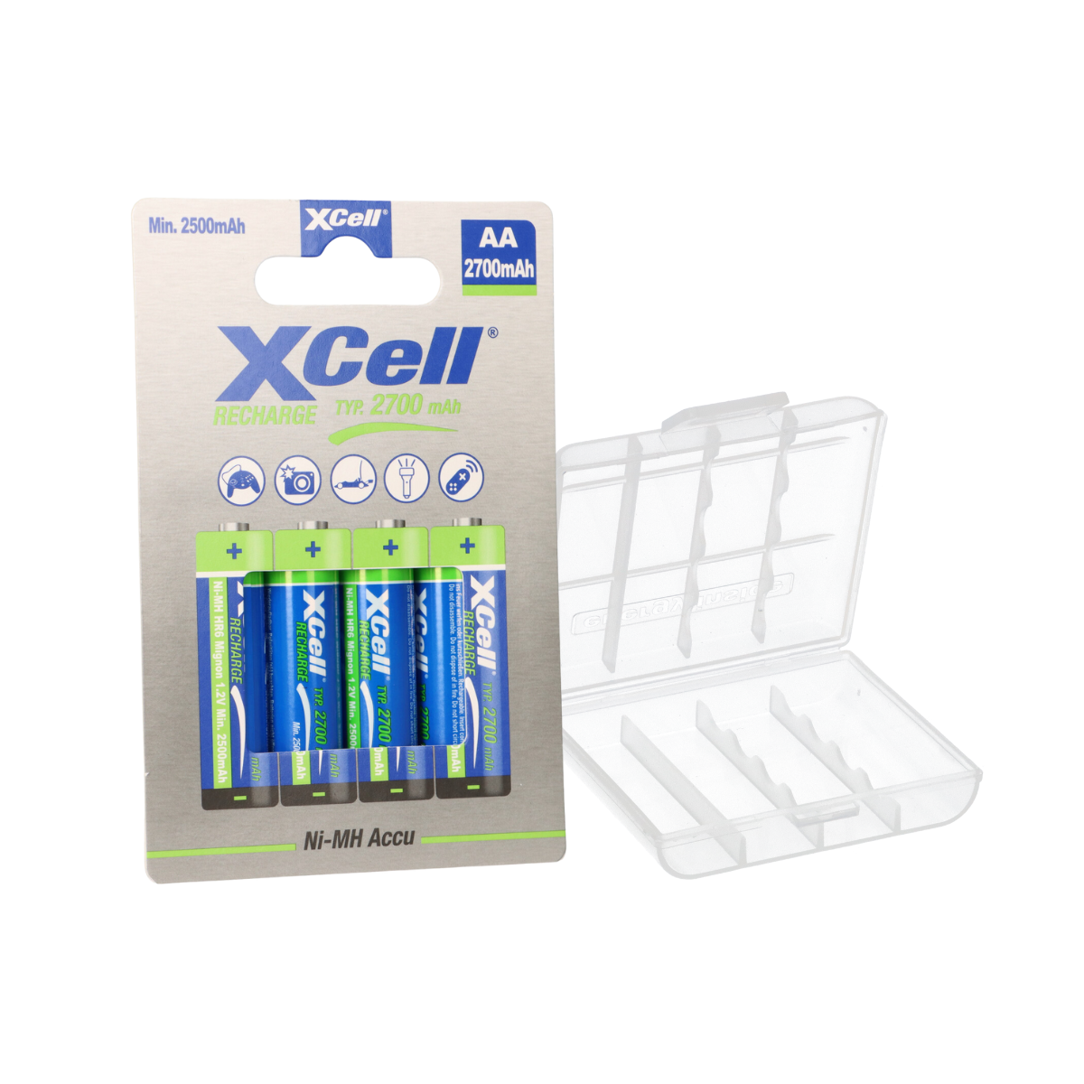 4x AA Mignon Akku Ni-MH 1,2V 2700mAh + Akku-Box