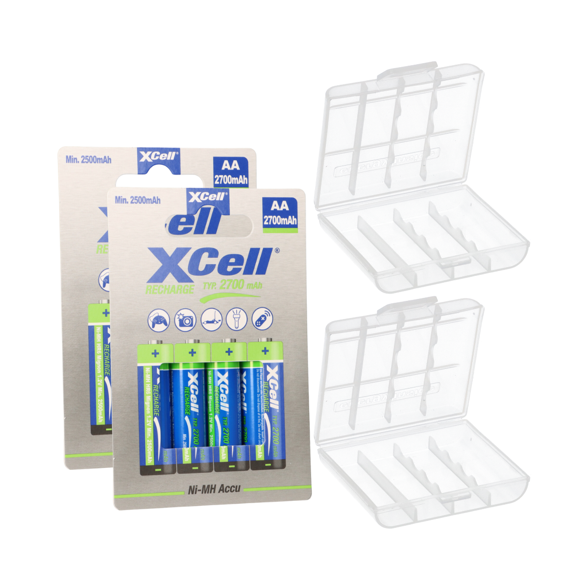 8x AA Mignon Akku Ni-MH 1,2V 2700mAh + 2x Box