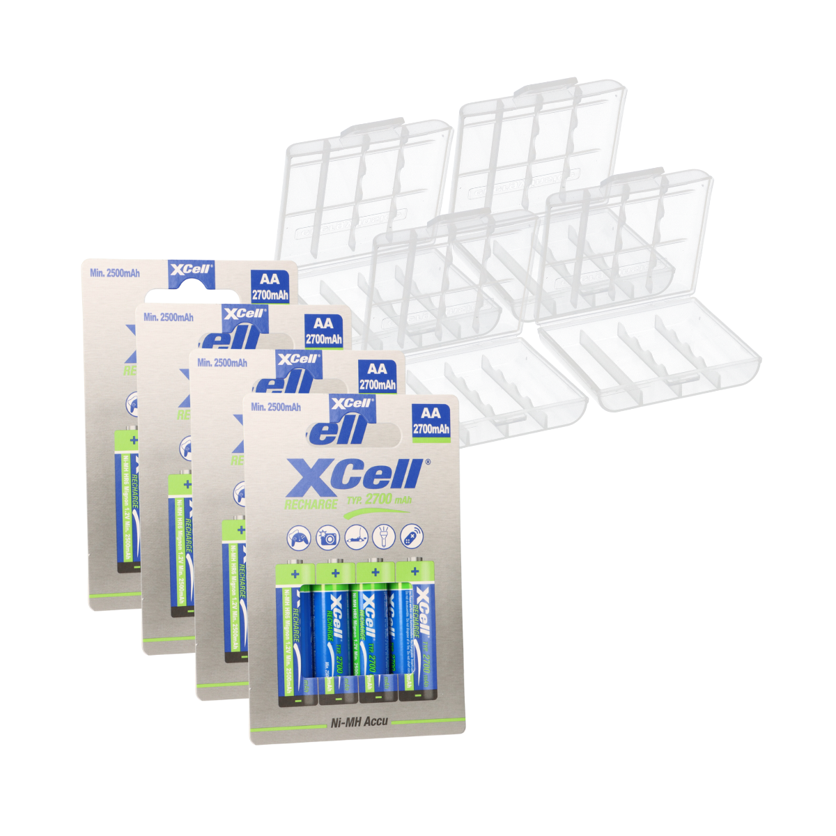 16x AA Mignon Akku Ni-MH 1,2V 2700mAh + 4x Box
