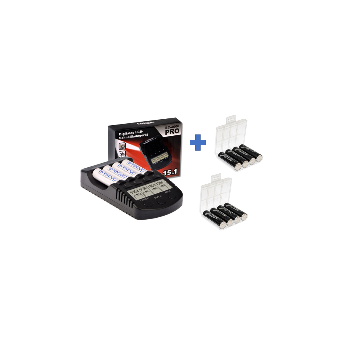XCell BC-X1000 Pro Akku & USB Ladegerät + 8x LSD Plus Mignon AA 2550mAh Akkus + 2 Box