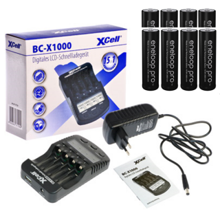 XCell BC-X1000 Akku & USB Ladegerät + 8x eneloop pro Mignon AA 2550mAh Akkus