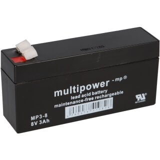 Multipower Blei Akku MP3-8 Pb 8V 3Ah AGM