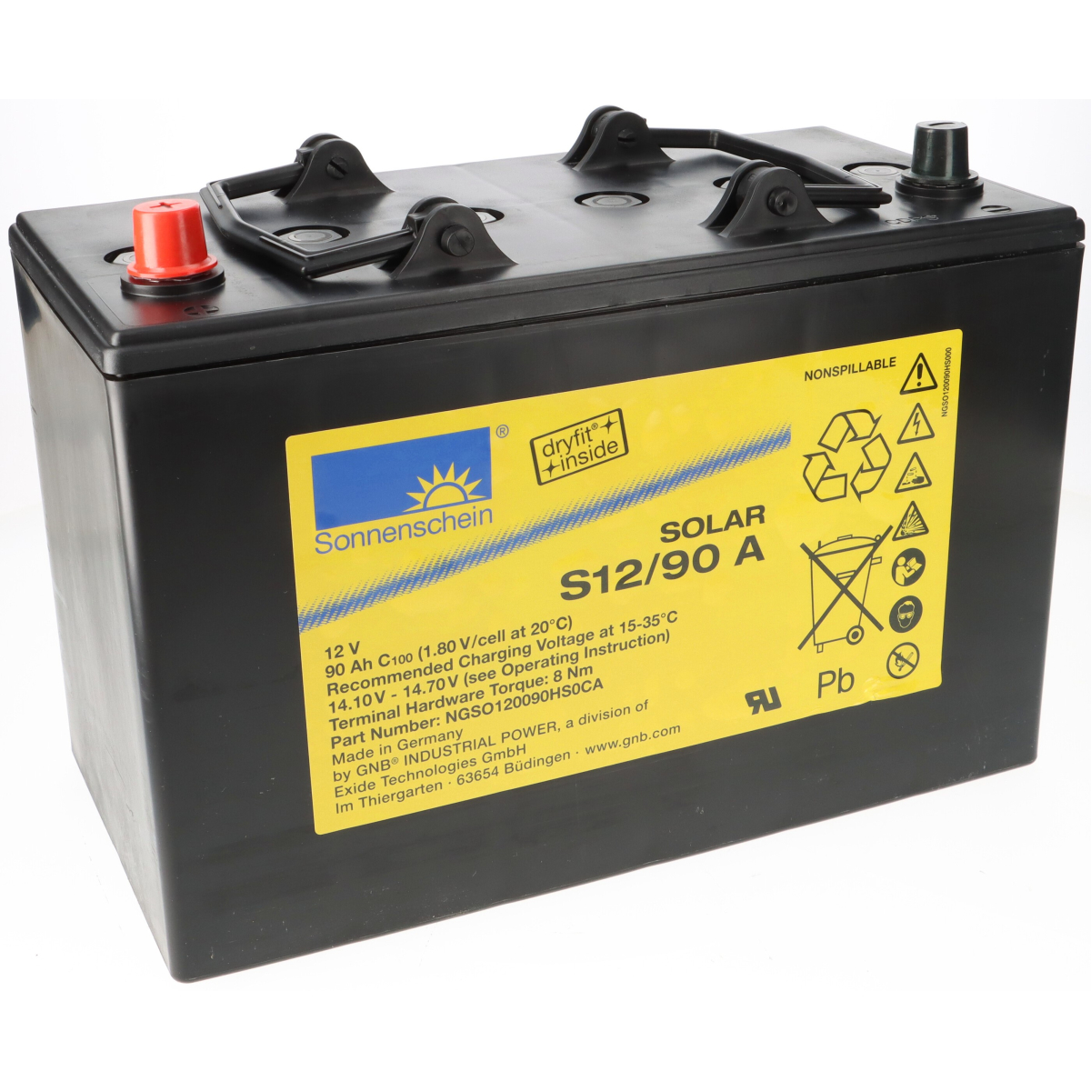 Sonnenschein Blei-Akku Solar S12/90 A Blei-Gel Batterie 12V 90Ah