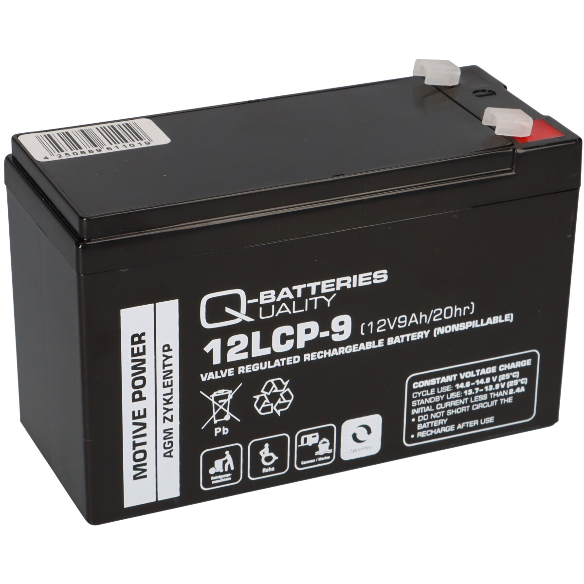 Q-Batteries 12LCP-9 12 V 9 Ah AGM Deep-Cycle-Akku