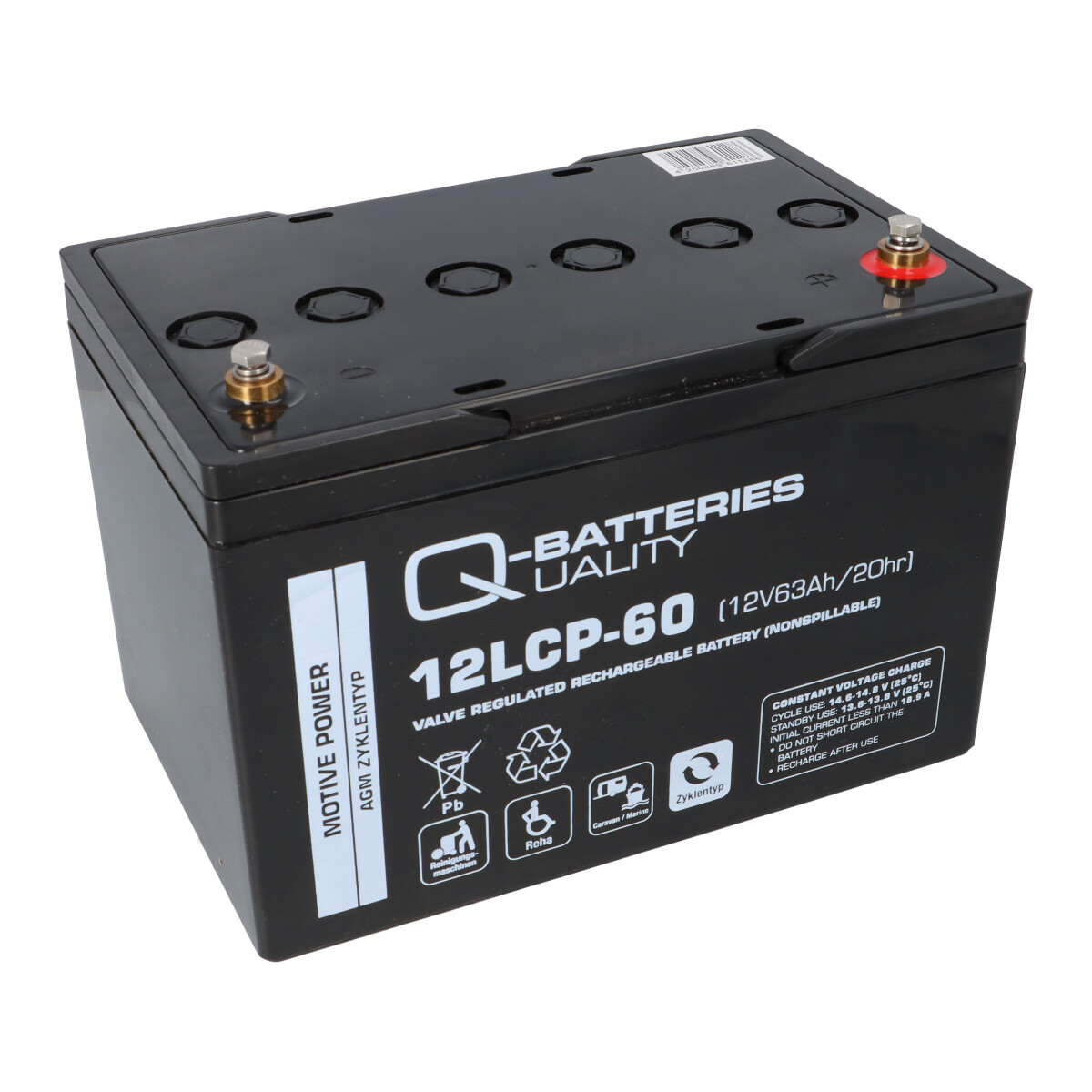 Q-Batteries 12LCP-60 12 V 63 Ah AGM Deep-Cycle-Akku