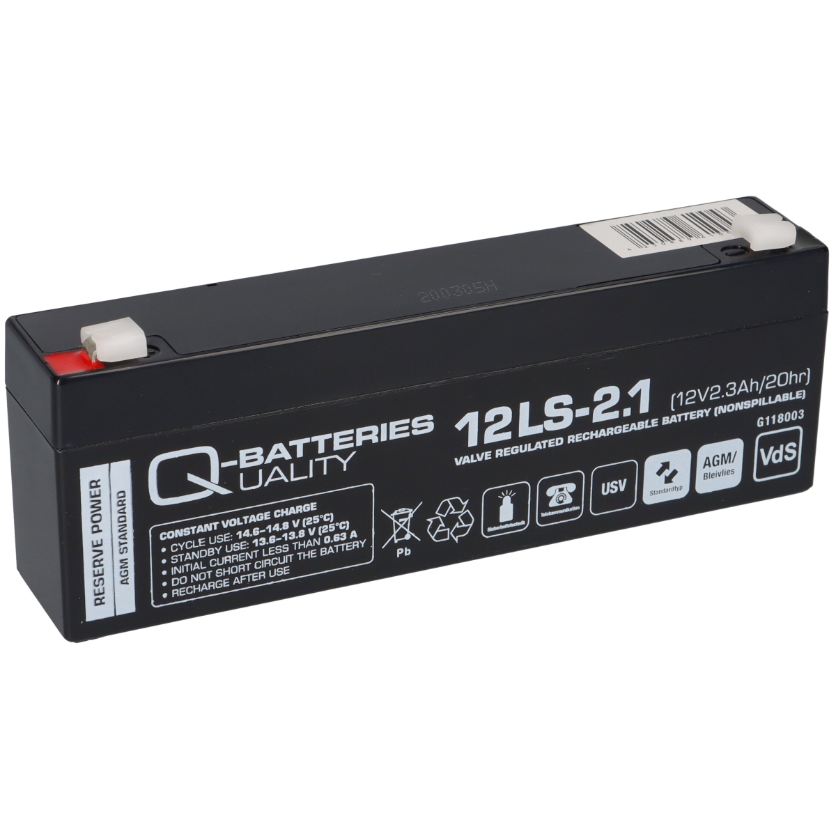 Q-Batteries 12LS-2.1 12V 2,1Ah Blei-Vlies Akku / AGM VRLA VRLA mit VdS