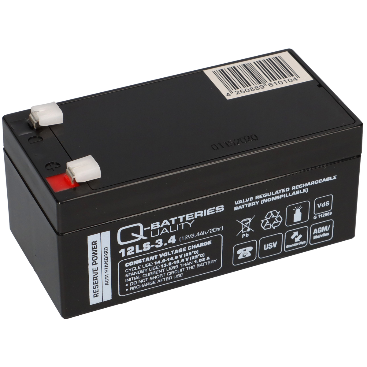 Q-Batteries 12LS-3.4 12V 3,4Ah Blei-Vlies Akku / AGM VRLA mit VdS