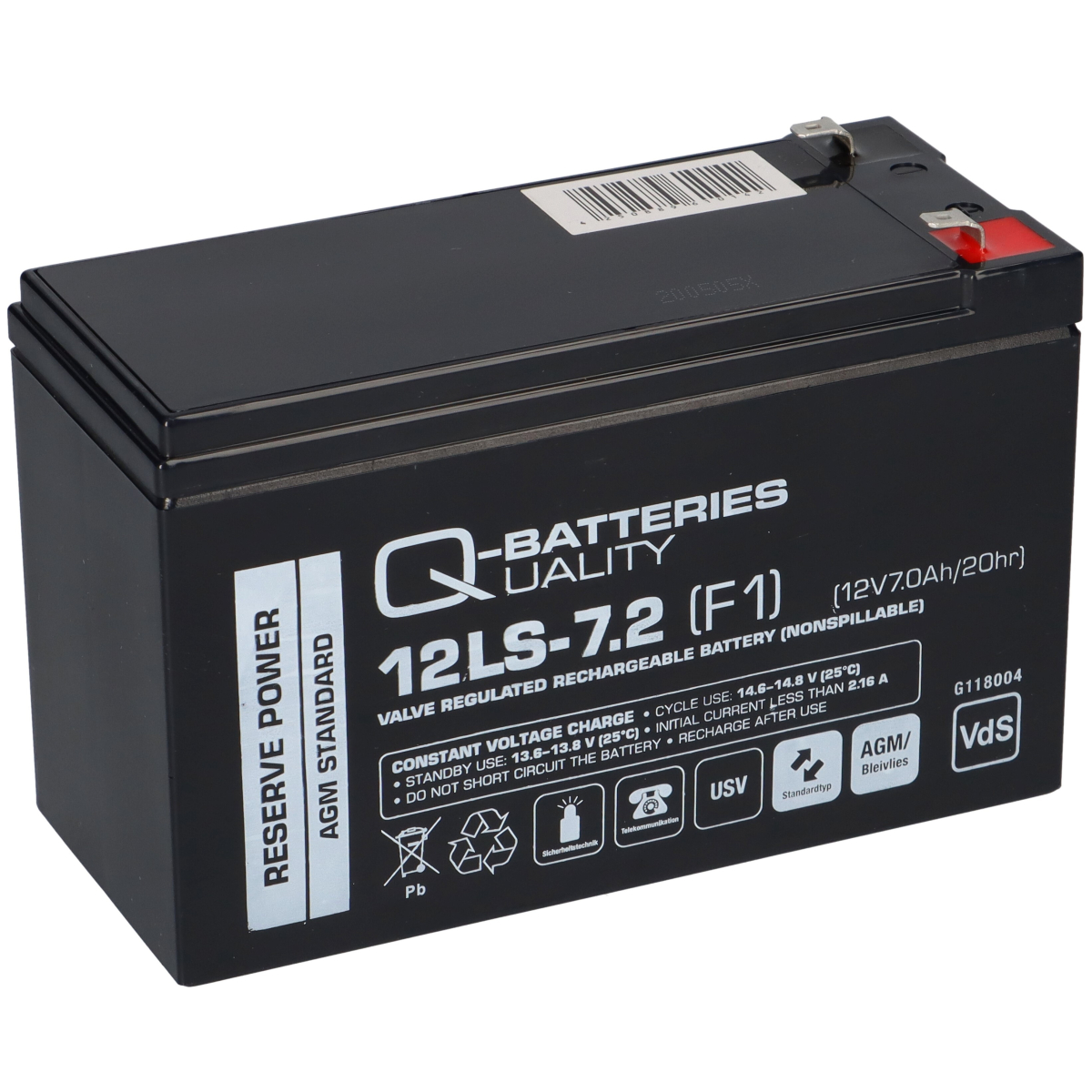Q-Batteries 12LS-7.2 F1 12V 7,2Ah Blei-Vlies-Akku / AGM VRLA mit VdS