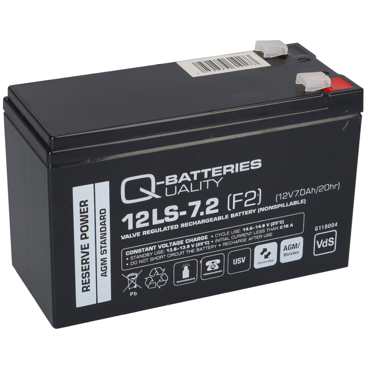 Q-Batteries 12LS-7.2 F2 12V 7,2Ah Blei-Vlies-Akku / AGM VRLA mit VdS