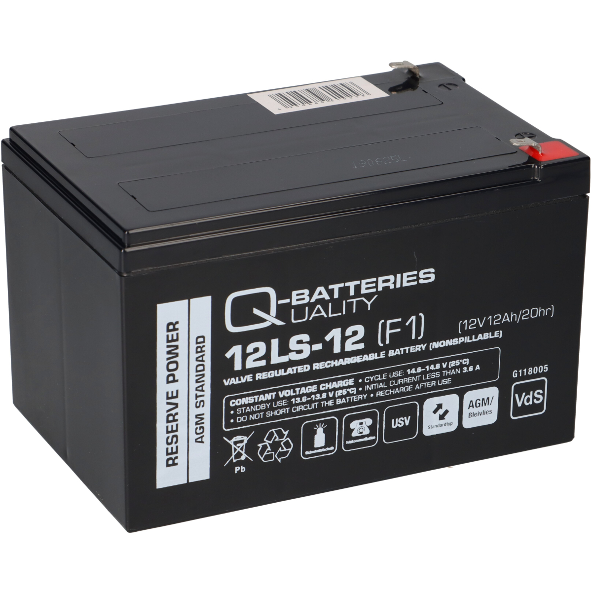 Q-Batteries 12LS-12 F1 12V 12Ah Blei-Vlies-Akku / AGM VRLA mit VdS