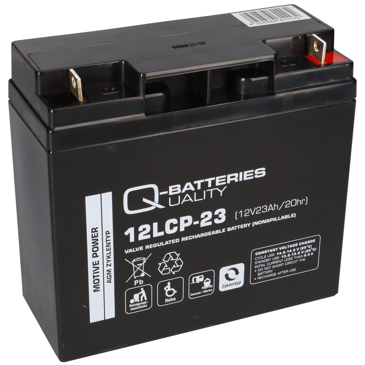 1x Q-Batteries 12LCP-23 / 12V - 23Ah Blei Akku Zyklentyp AGM - Deep Cycle VRLA