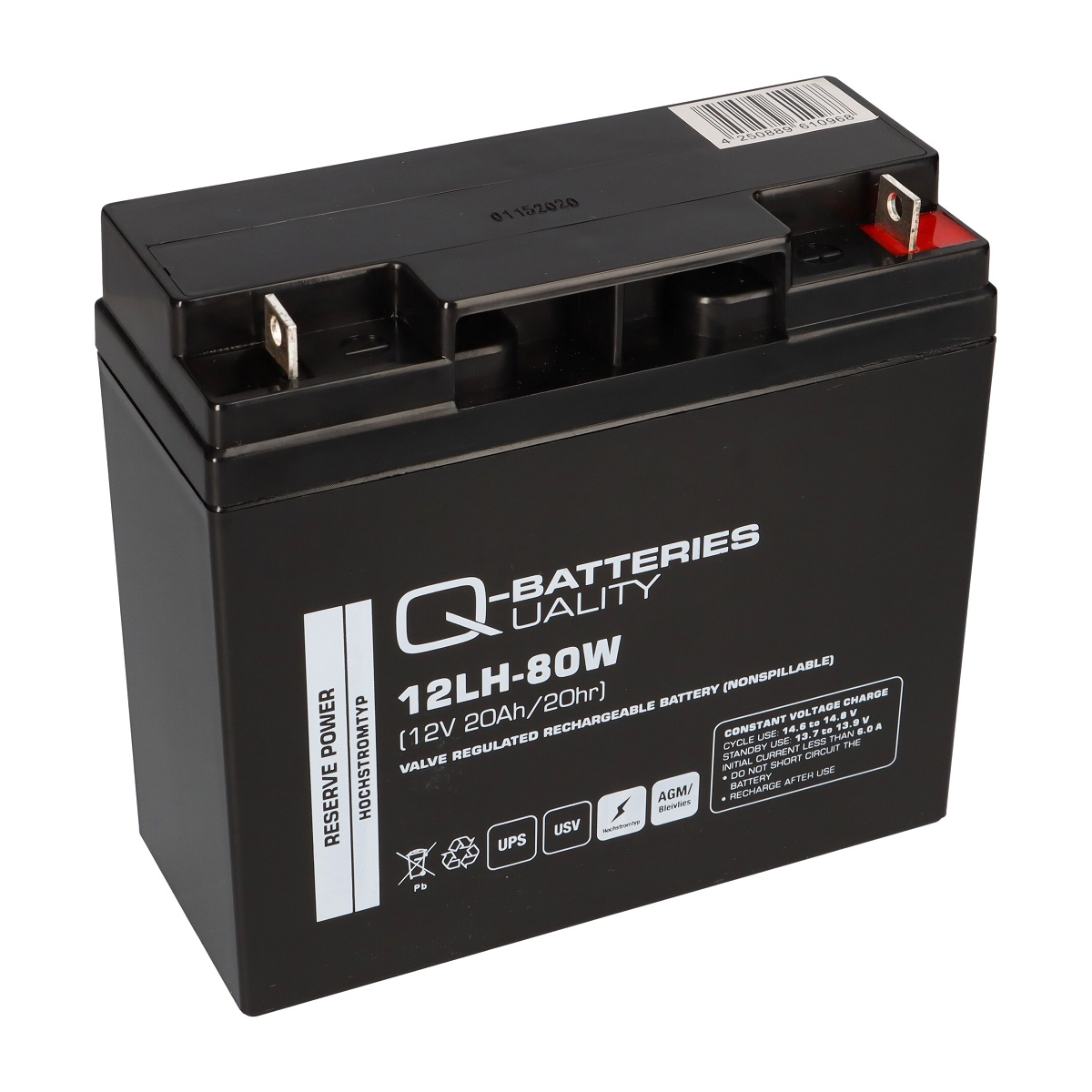 Q-Batteries 12LH-80W 12V 20Ah Blei-Vlies-Akku AGM VRLA Hochstrom USV
