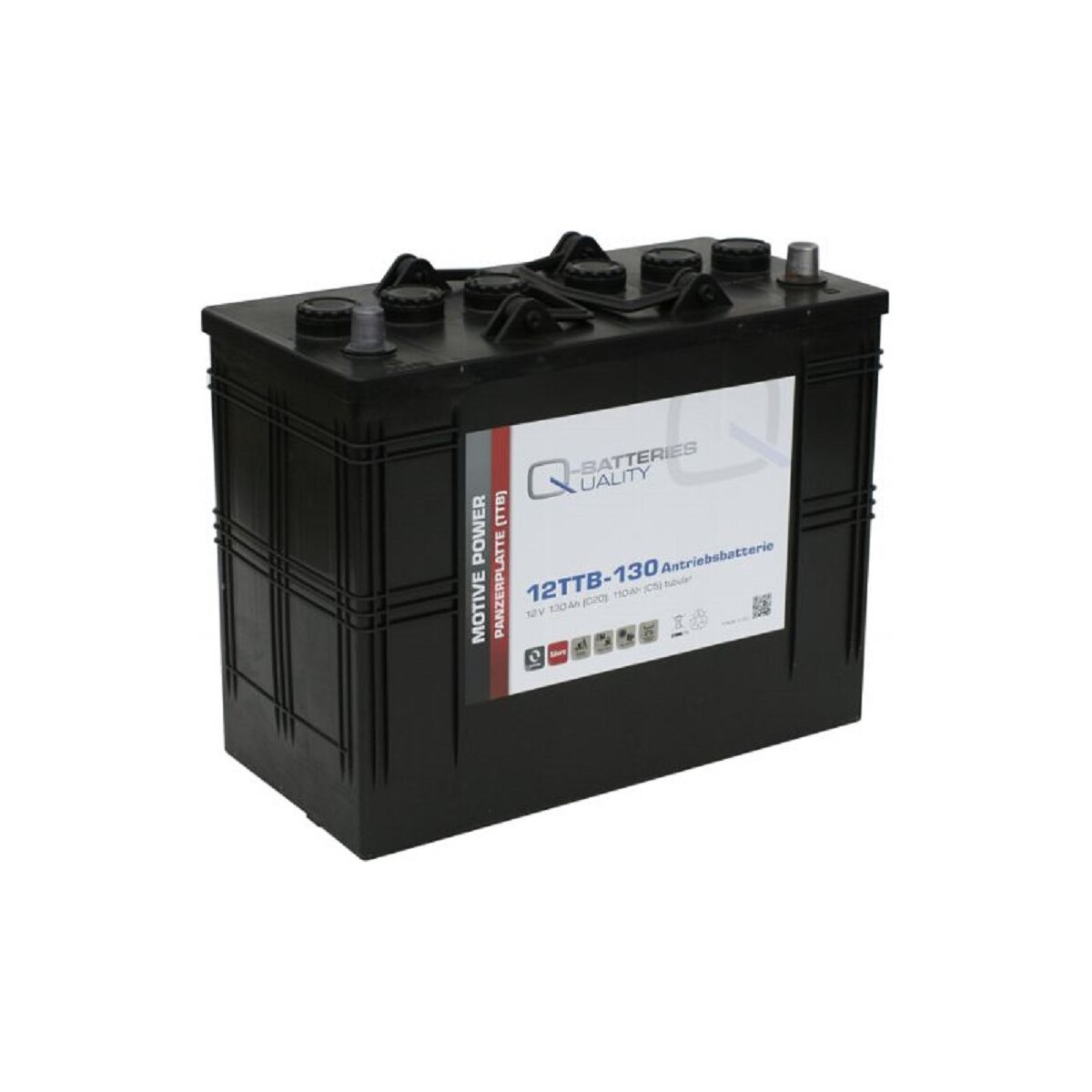 Q-Batteries 12TTB-130 12 V 110 Ah (C5) / 130 Ah (C20) Panzerplatten-Traktionsbatterie
