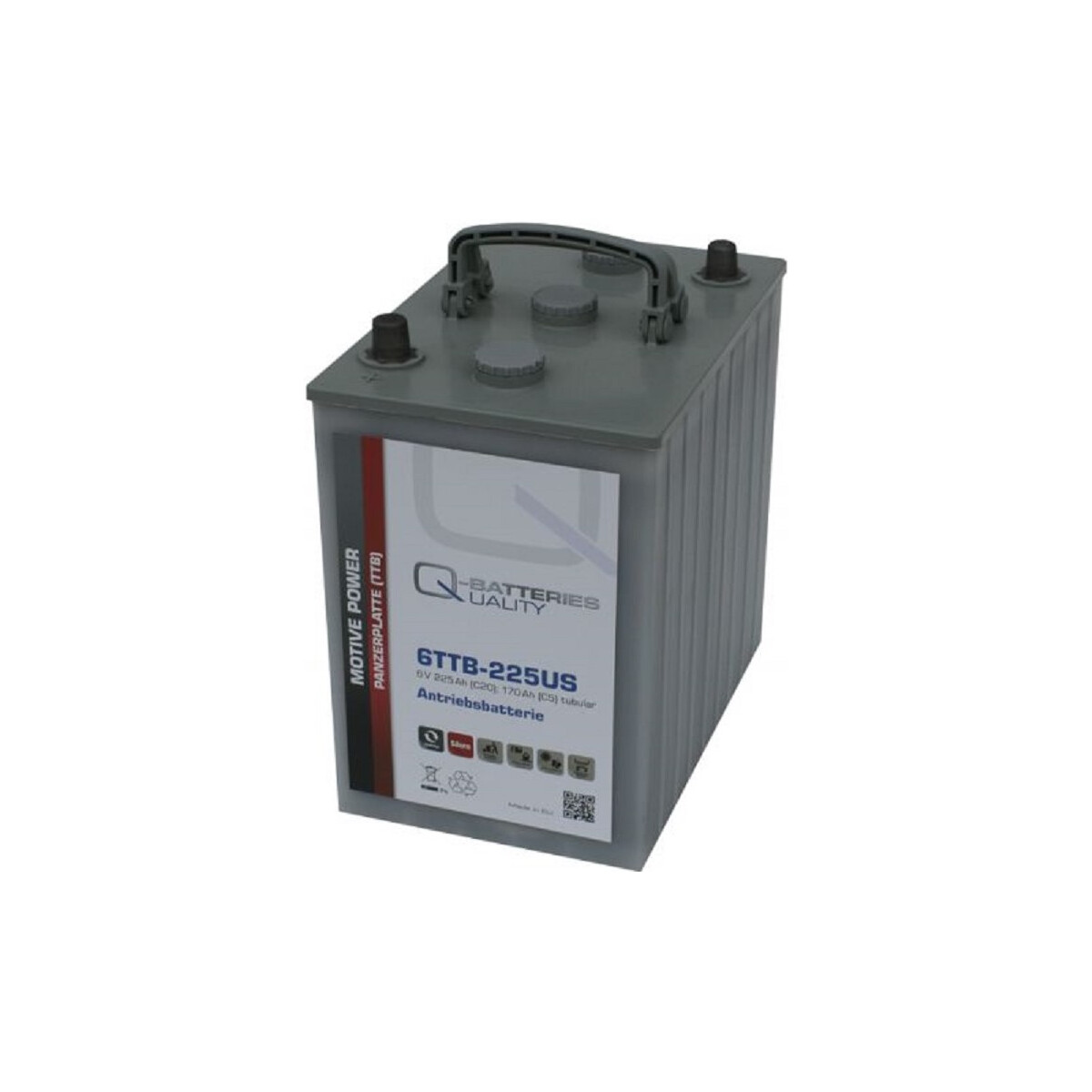 Q-Batteries 6TTB-225US 6 V 170 Ah (C5) / 225 Ah (C20) Panzerplatten-Traktionsbatterie