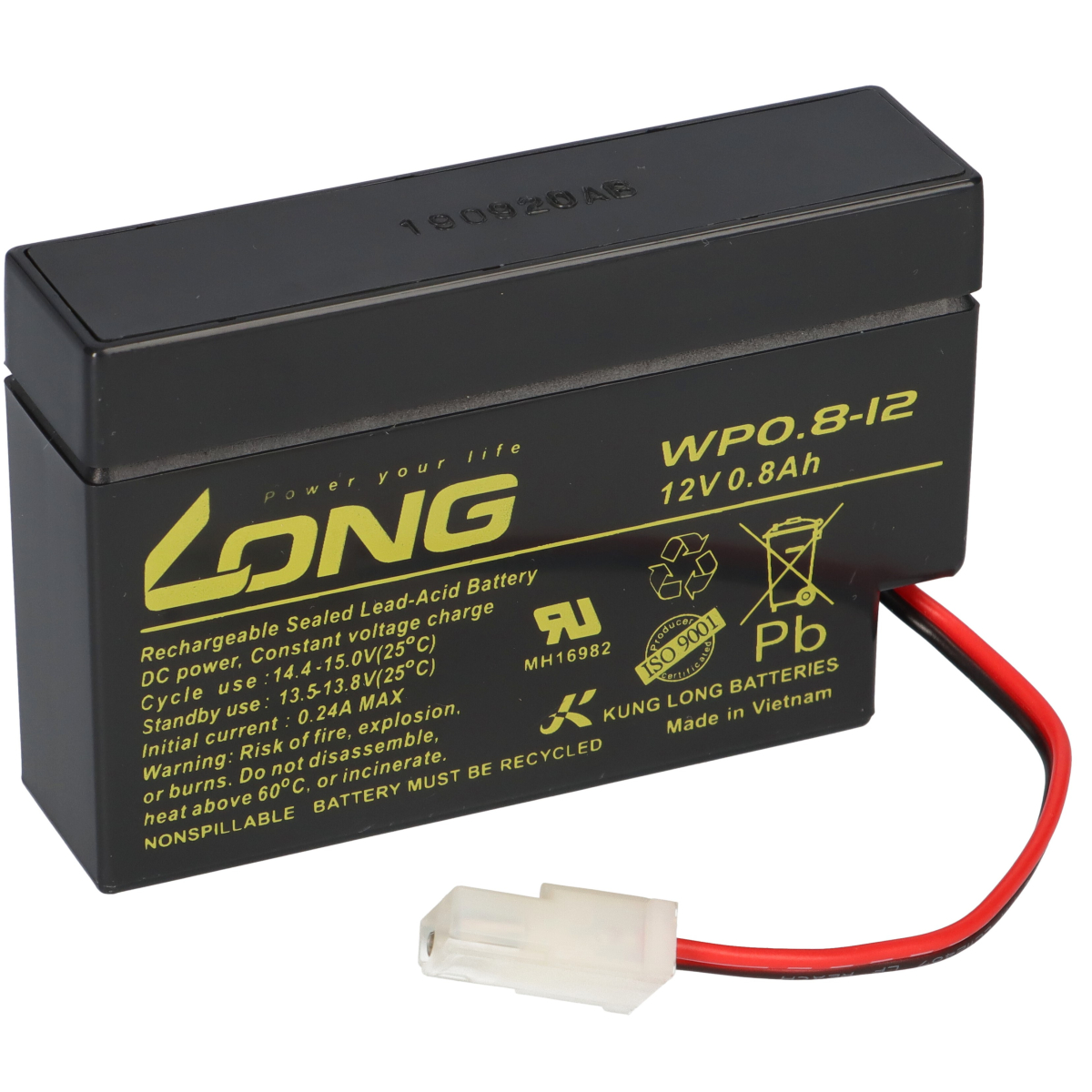 Kung Long WP 0.8-12 12V 0,8Ah AMP Stecker AGM Blei Batterie