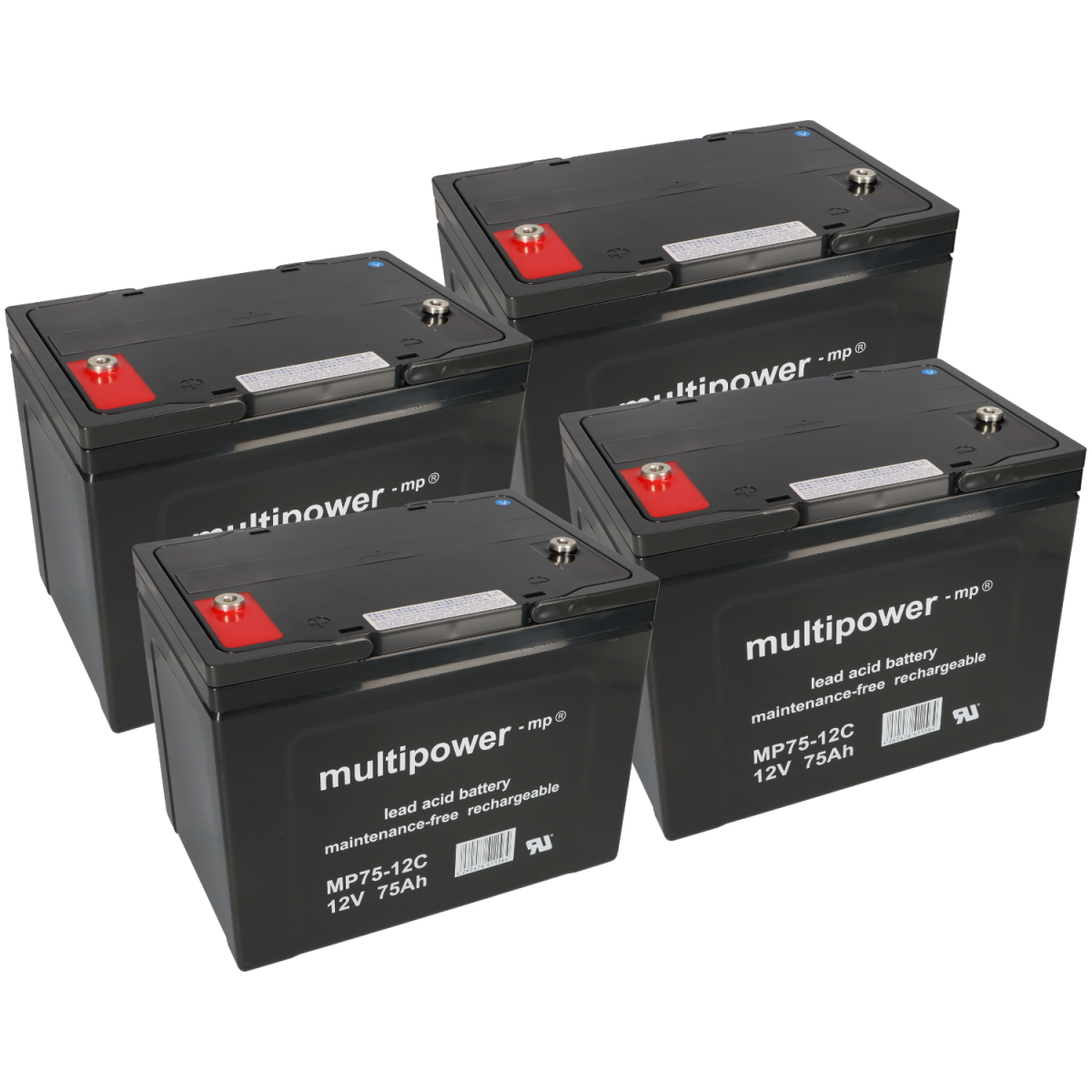 4x Multipower MP75-12C AGM Akku 48V 75Ah – passend für Elektro-Roller 110S 4000W
