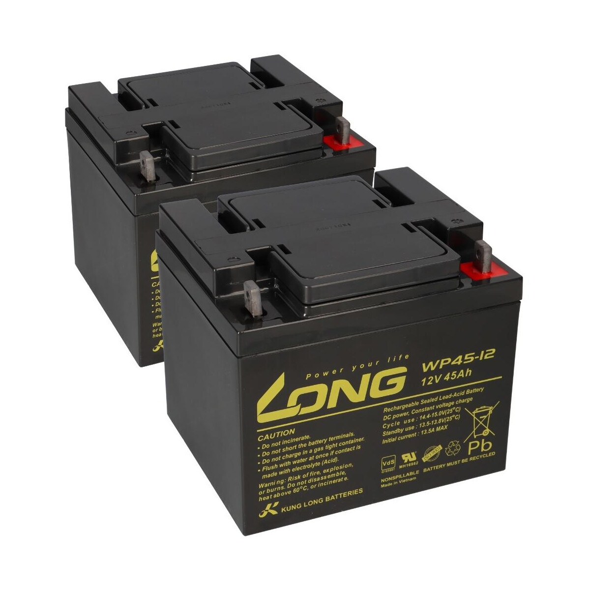 2x Kung Long WP45-12 AGM Akku 12V 45Ah VdS G105087 – 24V 45Ah Akkusatz