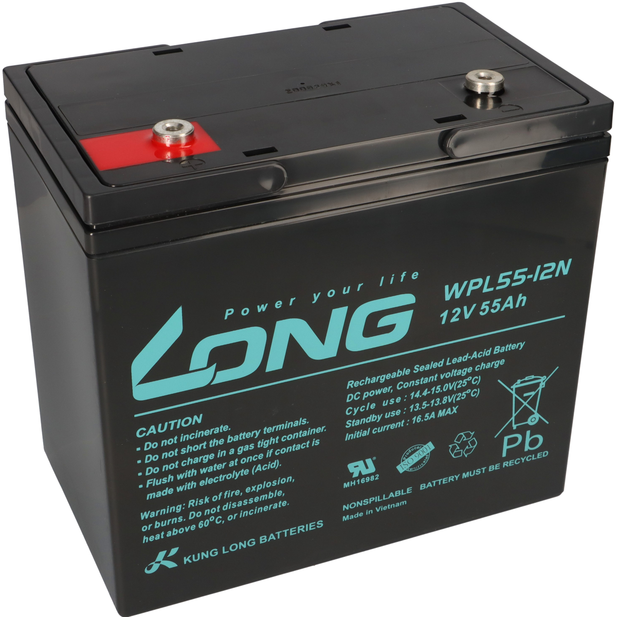 Kung Long Akku 12V 55Ah Pb Batterie Bleigel WPL55-12N Longlife