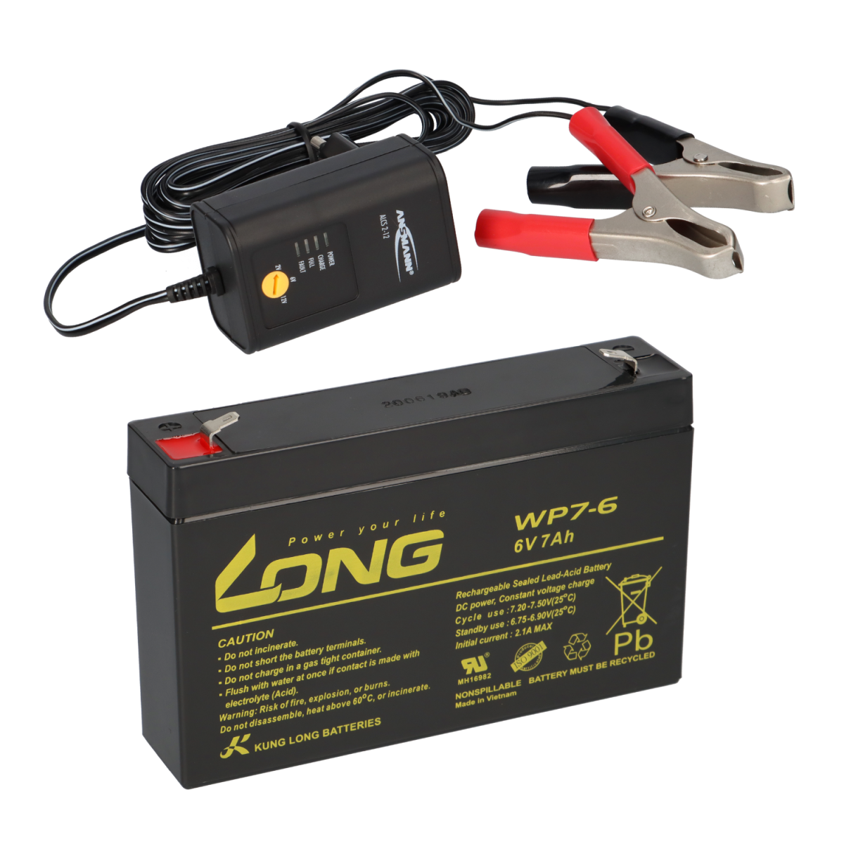 AGM BLEI AKKU BATTERIE 6V 7Ah kompatibel für USV BLEIGEL GEL 7,2Ah + LADEGERÄT