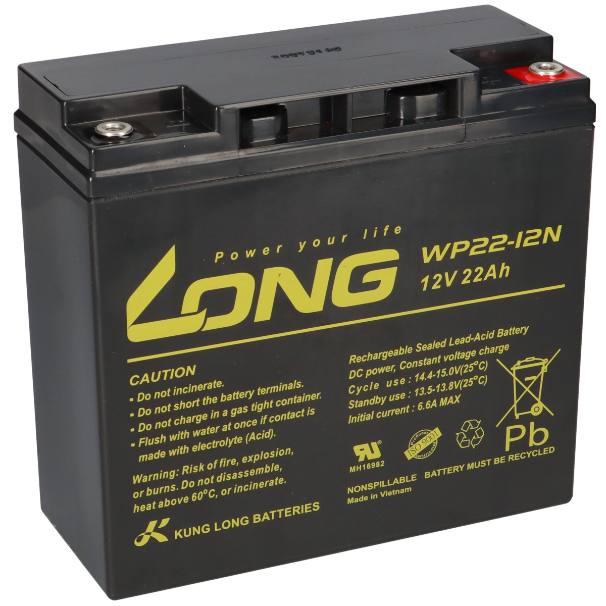 Kung Long WP22-12N 12V 22Ah Batterie AGM Blei Akku wartungsfrei zyklisch