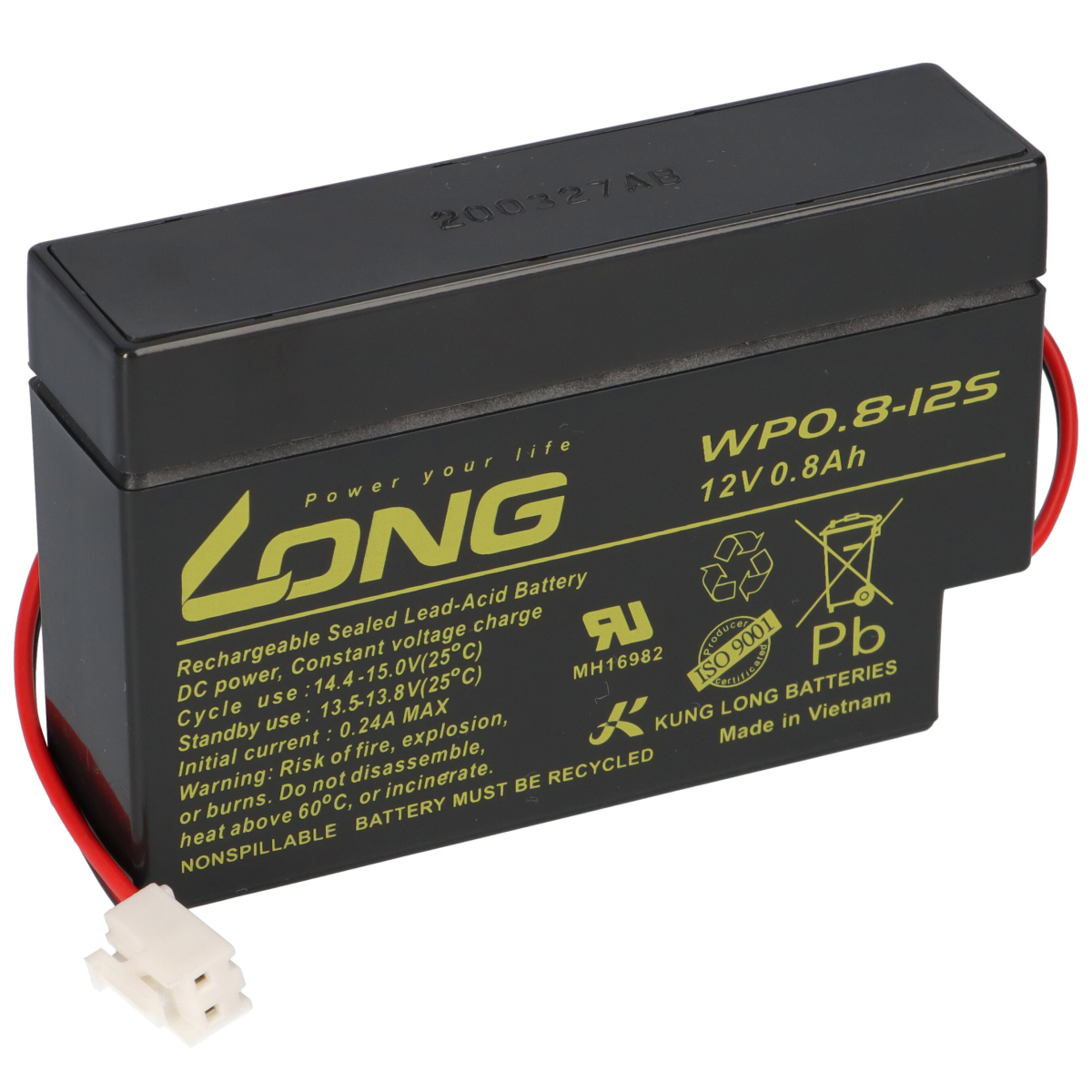 Kung Long WP0.8-12S 12V 0,8Ah JST Stecker AGM Blei Batterie