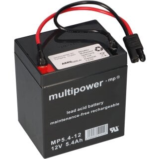 Multipower Blei Akku Gel AGM Technik 12V 5,4Ah m.Stecker für Rasenmäher z.B. Sabo 43-Vario E Toro Briggs Stratton