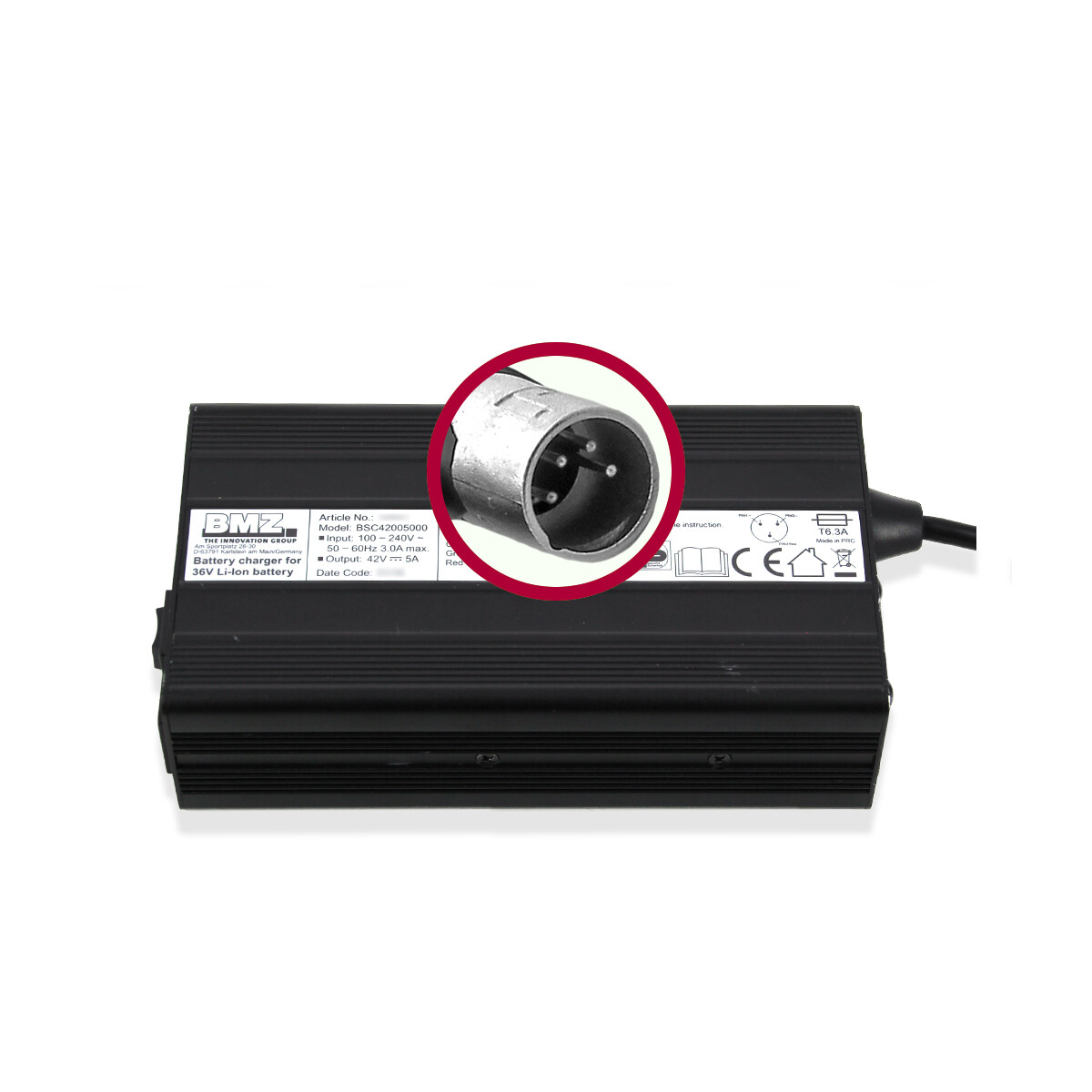 BMZ Schnellladegerät 42V 5A XLR 4-polig für 36V Li-Ion Akkus