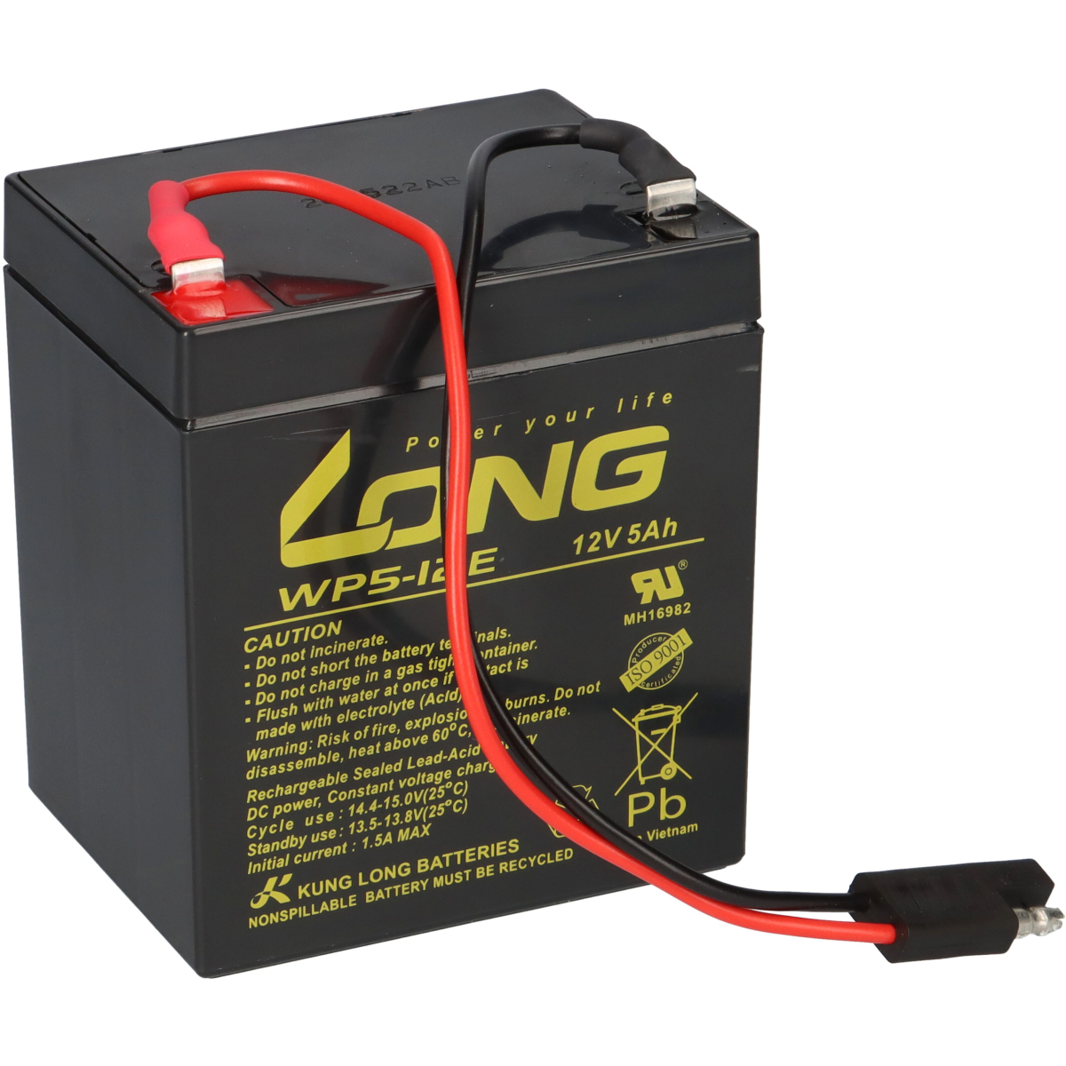 Kung Long Blei Akku AGM 12V 5 Ah WP5-12 mit Stecker für Rasenmäher z.B. Sabo 43-Vario E Toro Briggs Stratton