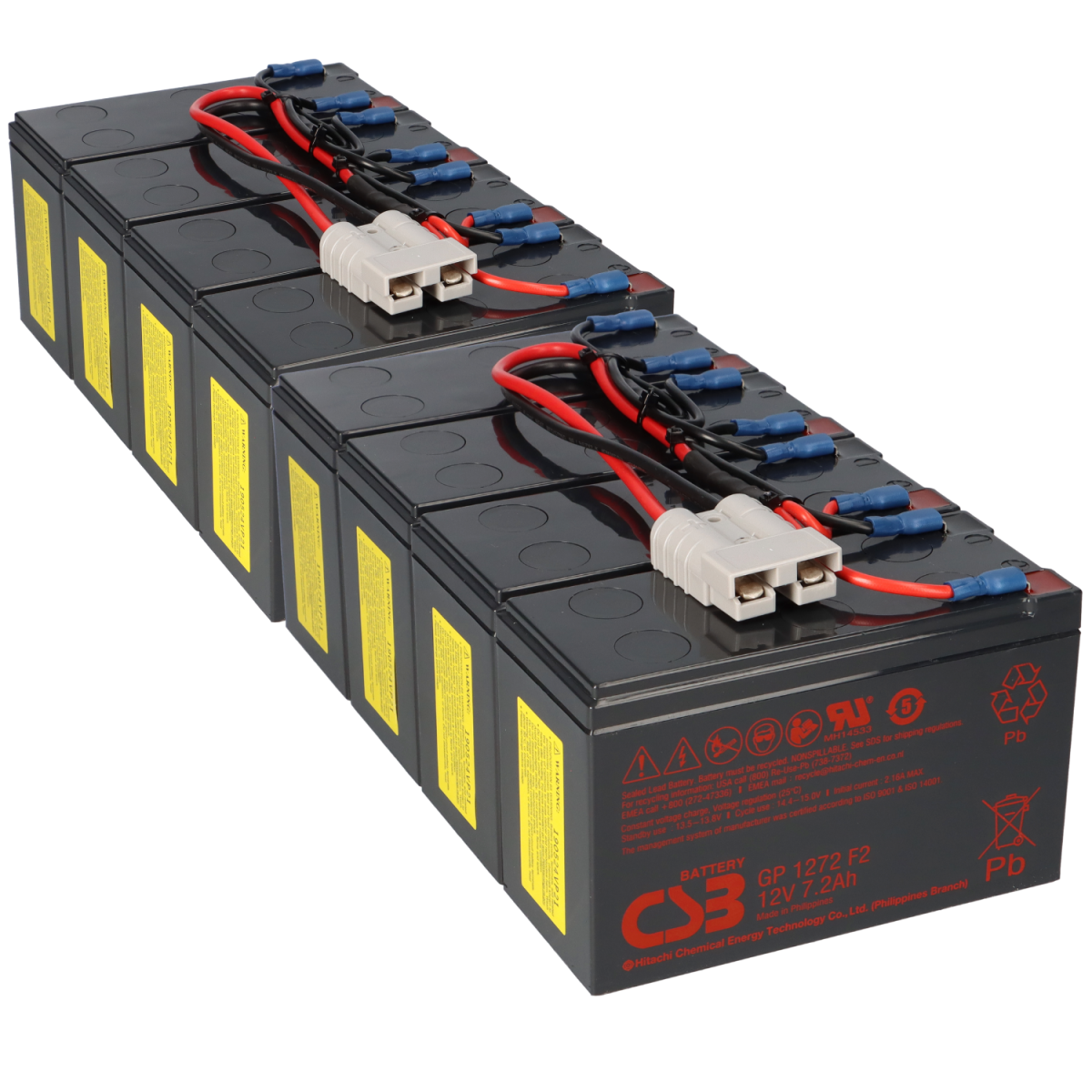 APC RBC12 kompatibler Ersatzakku CSB-SCD12 - 8x CSB GP1272 12V 7,2Ah - Plug & Play