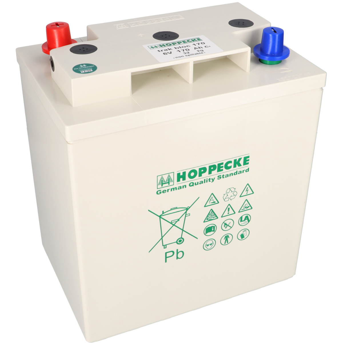 Hoppecke trak bloc 6V 170Ah 6 TB 170 AGM Blei Traktions & Blockbatterie M8 mit Konusadapter
