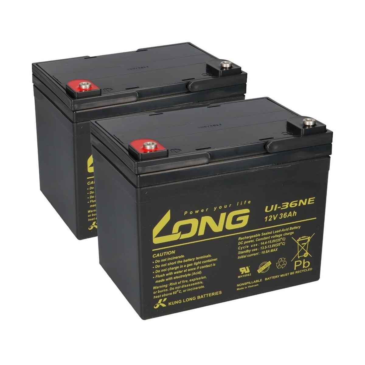2x Kung Long U1-36NE AGM-Akkus 12V 36Ah (24V) – für Shoprider Insel-Serie & Trios