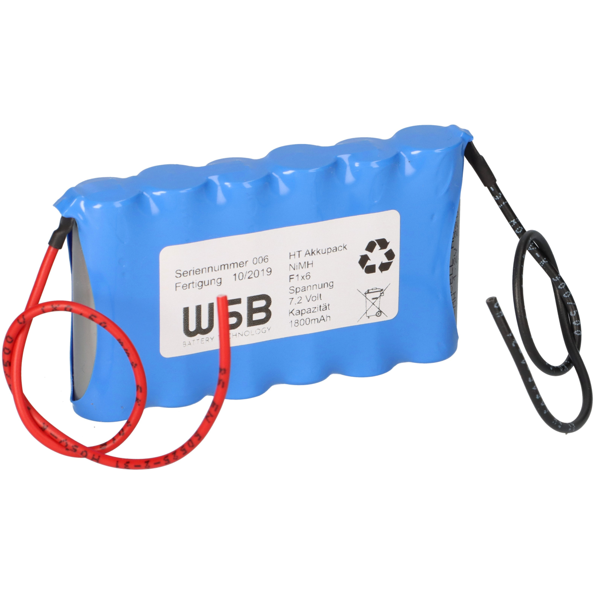 Akku für Notleuchten 7,2V 2100mAh NiMH 4/5 A F1x6 20cm Kabel