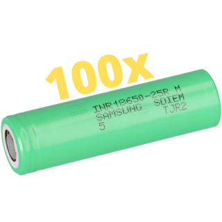 100x Samsung INR18650-25R 3,6V 2550mAh 8C 20A