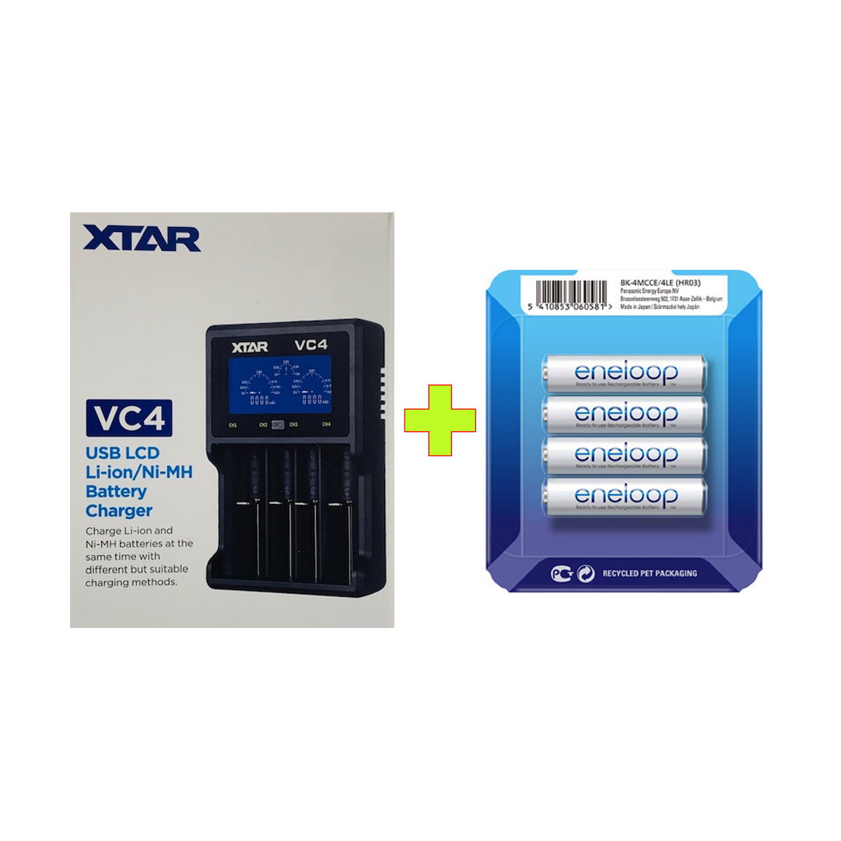 SET VC4 LCD Ni-MH Li-ion USB Ladegerät + 4x eneloop AAA Micro Akkus 1,2V 800mAh
