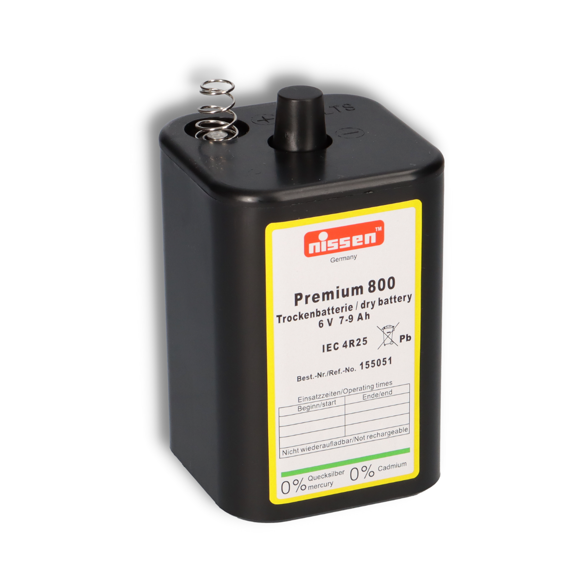 Nissen 4R25 Premium 800 - 6V / 7-9Ah Trockenbatterie - ohne Quecksilber und Cadmium