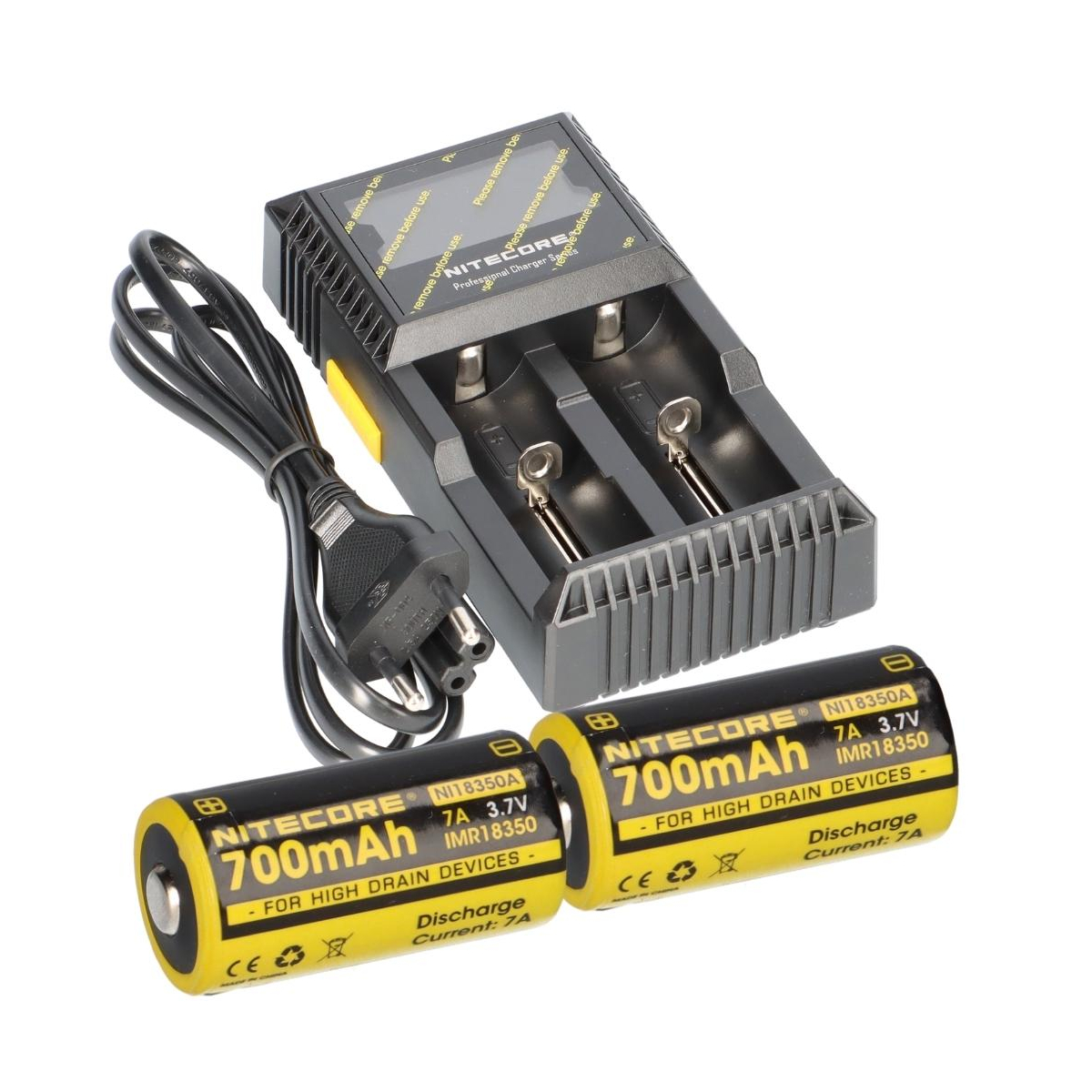 Set Nitecore D2 Ladegerät + 2x Nitecore 18350 Li-Ion Akku