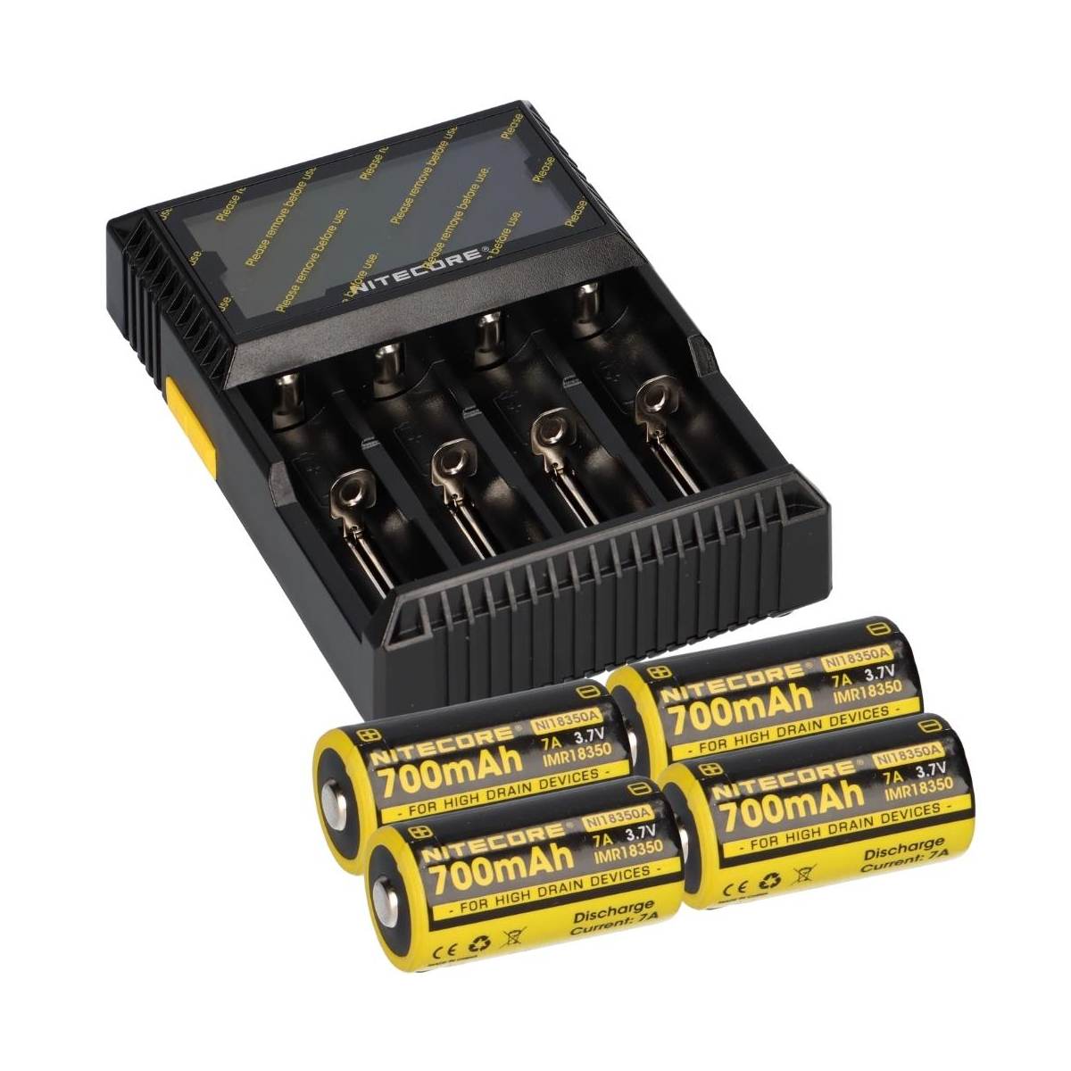 Set Nitecore D4 Ladegerät + 4x Nitecore 18350 Li-Ion Akku
