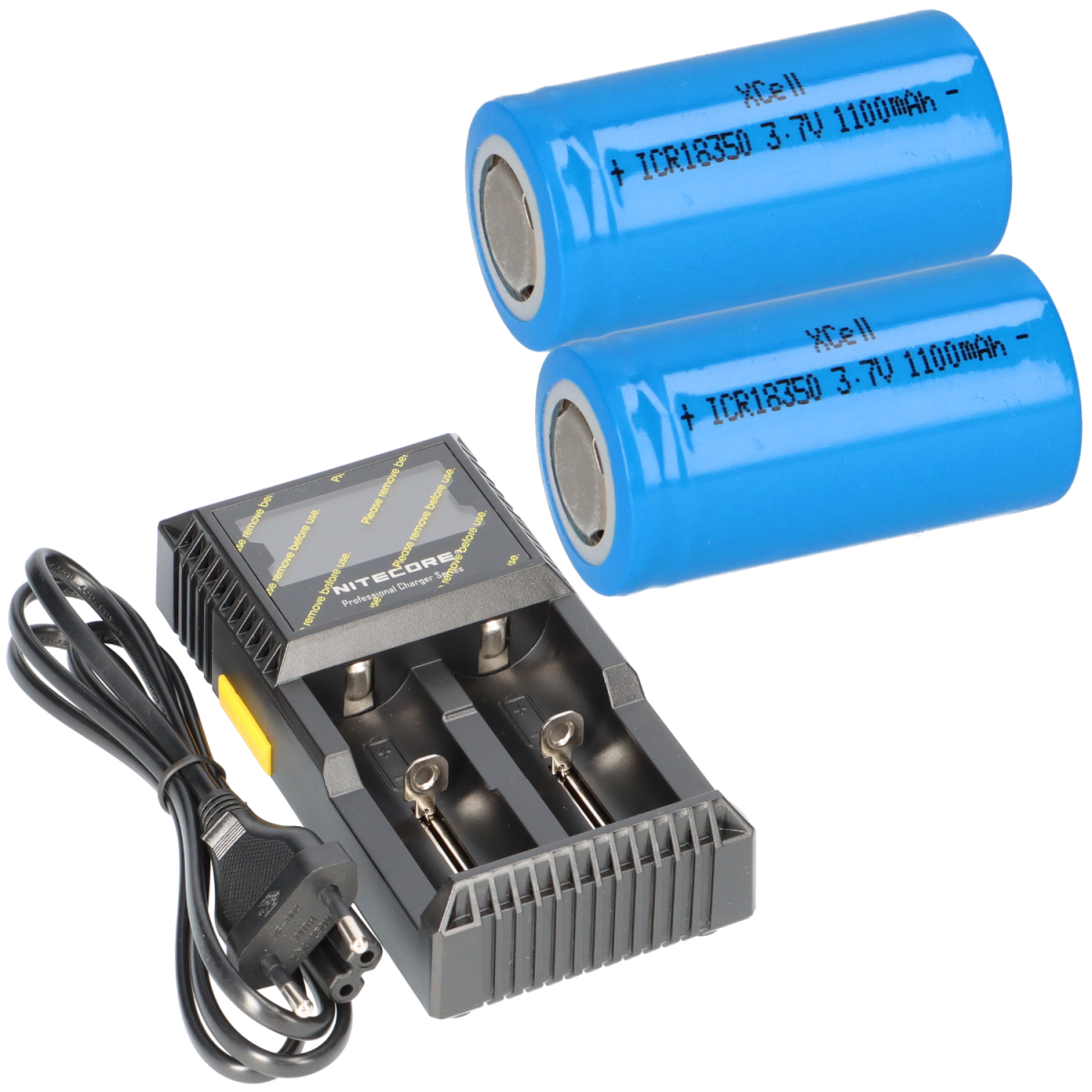 SET Nitecore D2 Ladegerät + 2x XCell ICR18350 3,7V 1100mAh Akku