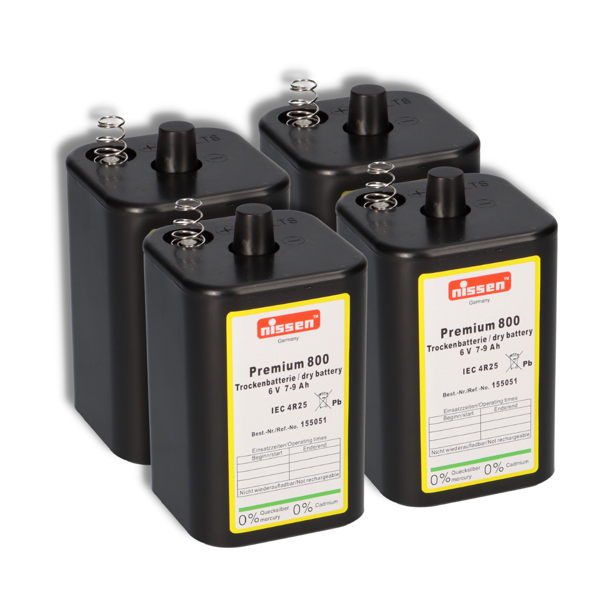 4x Nissen 4R25 Premium 800 - 6V 7-9Ah 6 Volt Hochleistungs- Blockbatterie für z.B. Baustellenleuchte / Baustellenlampe / Blinklampe/ Handscheinwerfer