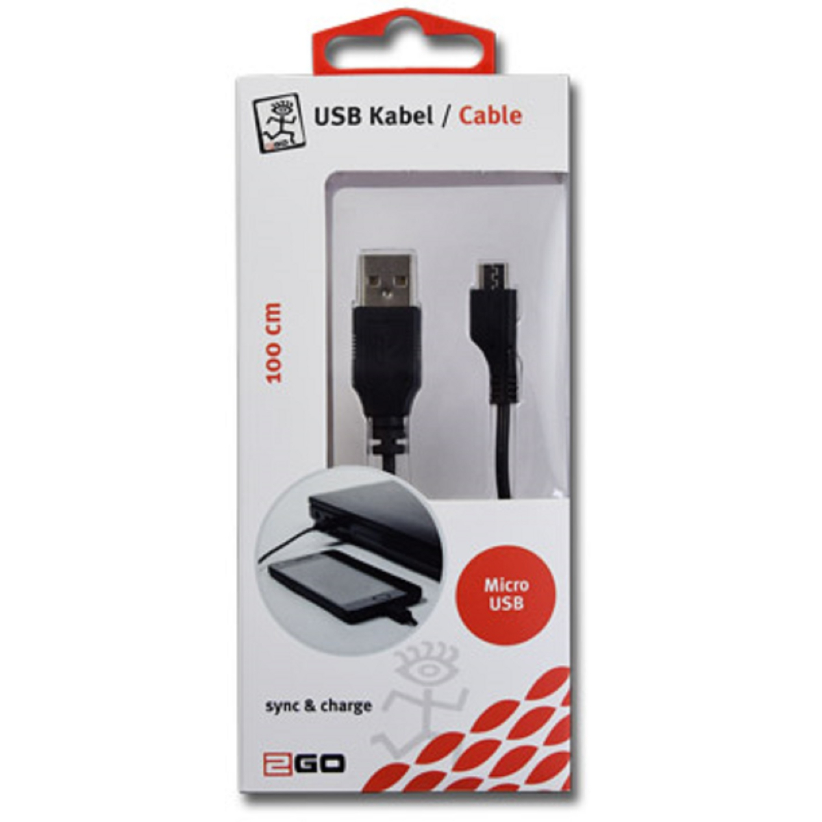 2Go USB Lade/Datenkabel auf Micro USB 1 Meter Schwarz