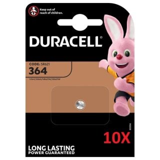 10x Duracell Uhrenbatterie D364 AgO 1,55V 20mAh Blister