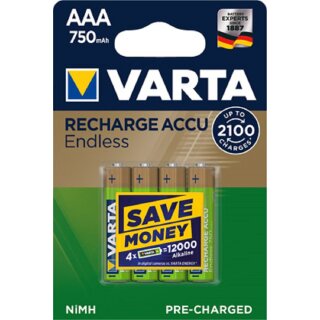 Varta Recharge AAA Micro Akku Endless Ni-MH 1,2V 750mAh